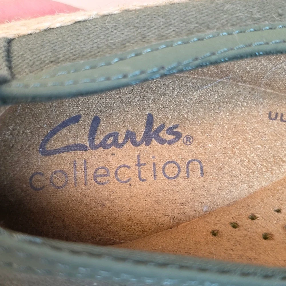 Clarks Collection Slip Ons Womens 7 Olive Green Floral Embroidered Espadrille‎